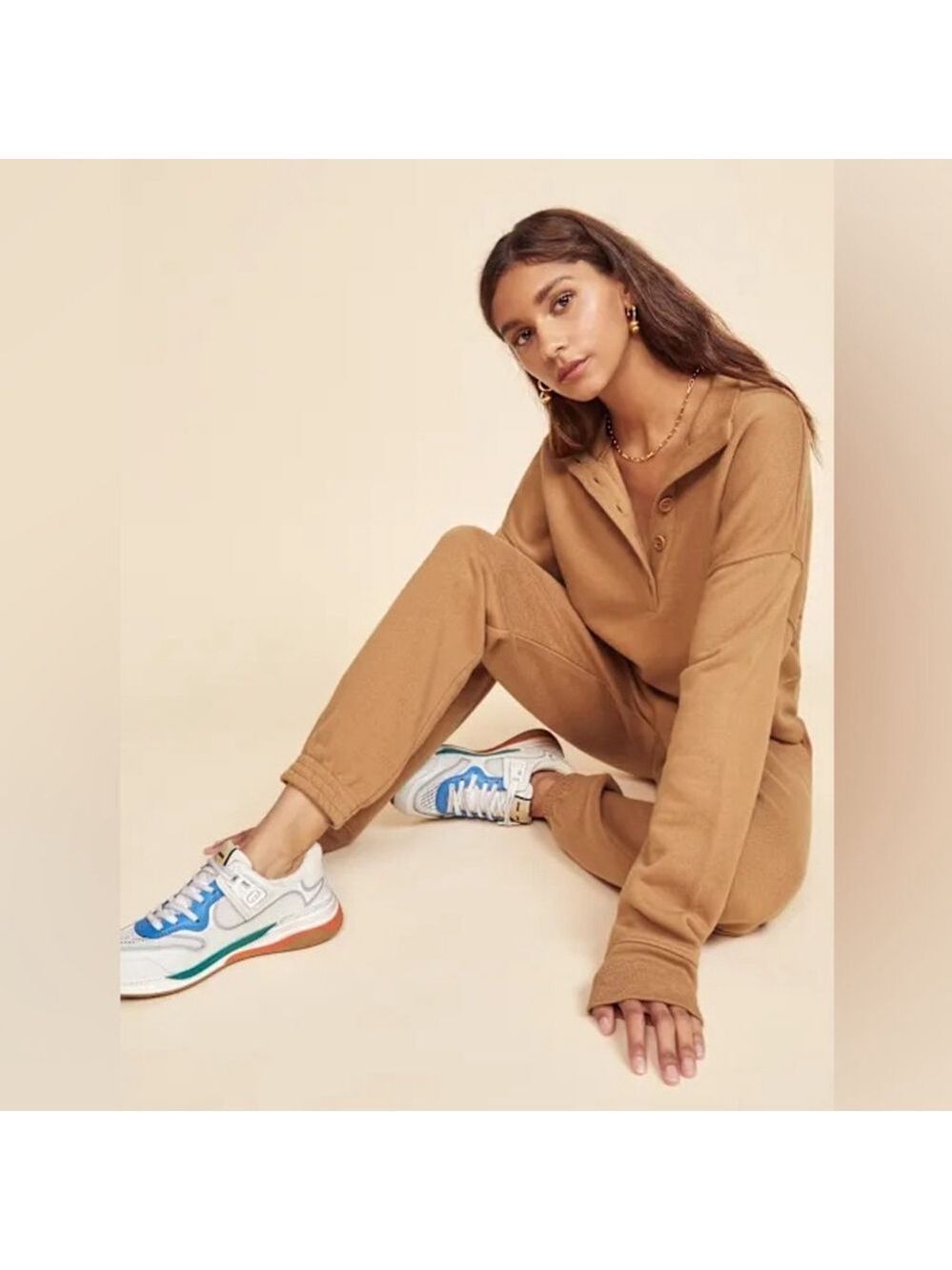 Reformation Jeans Camel Coloured Jogger Pants Comfy Loungewear Minimalist Luxury